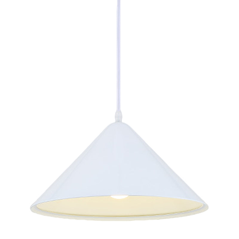 Nordic Cone Hanging Lamp Metal 1 Light Black/White/Red Pendant Light Fixture for Dining Room, 12.5"/16.5" Wide Clearhalo 'Ceiling Lights' 'Modern Pendants' 'Modern' 'Pendant Lights' 'Pendants' Lighting' 770229