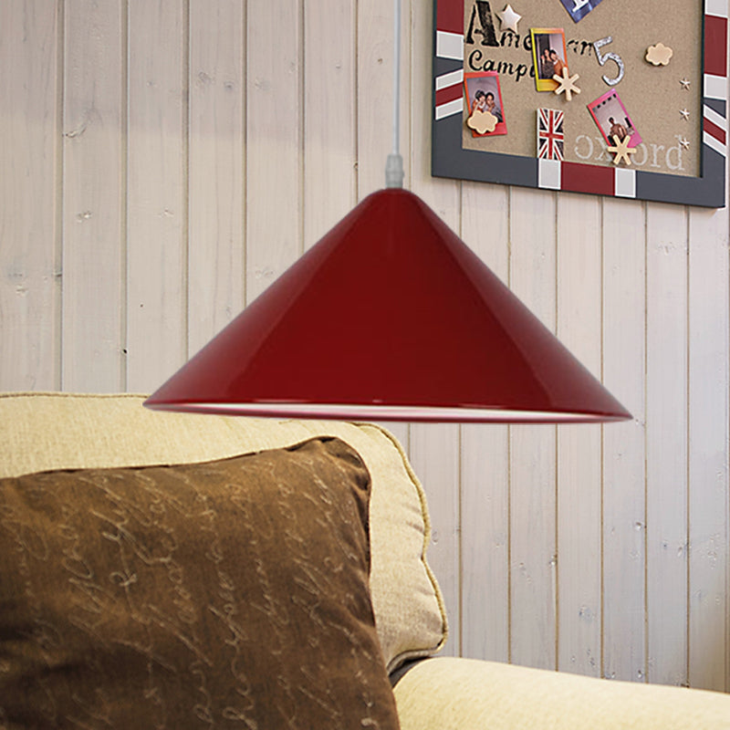Nordic Cone Hanging Lamp Metal 1 Light Black/White/Red Pendant Light Fixture for Dining Room, 12.5"/16.5" Wide Clearhalo 'Ceiling Lights' 'Modern Pendants' 'Modern' 'Pendant Lights' 'Pendants' Lighting' 770231