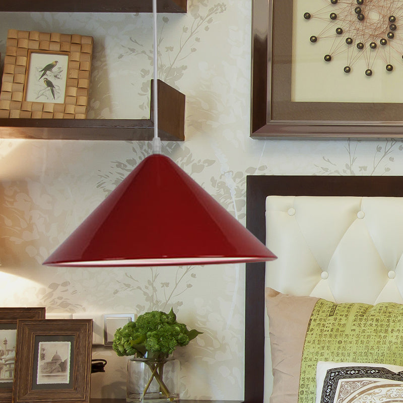 Nordic Cone Hanging Lamp Metal 1 Light Black/White/Red Pendant Light Fixture for Dining Room, 12.5"/16.5" Wide Clearhalo 'Ceiling Lights' 'Modern Pendants' 'Modern' 'Pendant Lights' 'Pendants' Lighting' 770232