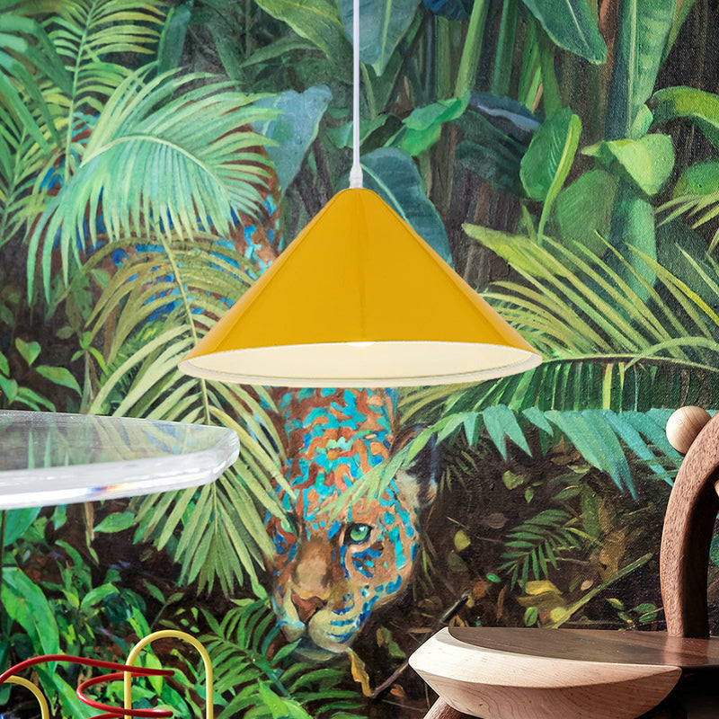 Nordic Cone Hanging Lamp Metal 1 Light Black/White/Red Pendant Light Fixture for Dining Room, 12.5"/16.5" Wide Clearhalo 'Ceiling Lights' 'Modern Pendants' 'Modern' 'Pendant Lights' 'Pendants' Lighting' 770235