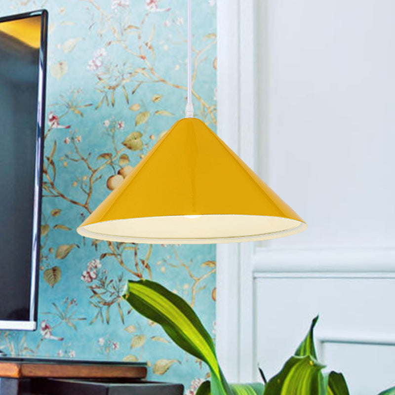 Nordic Cone Hanging Lamp Metal 1 Light Black/White/Red Pendant Light Fixture for Dining Room, 12.5"/16.5" Wide Clearhalo 'Ceiling Lights' 'Modern Pendants' 'Modern' 'Pendant Lights' 'Pendants' Lighting' 770236