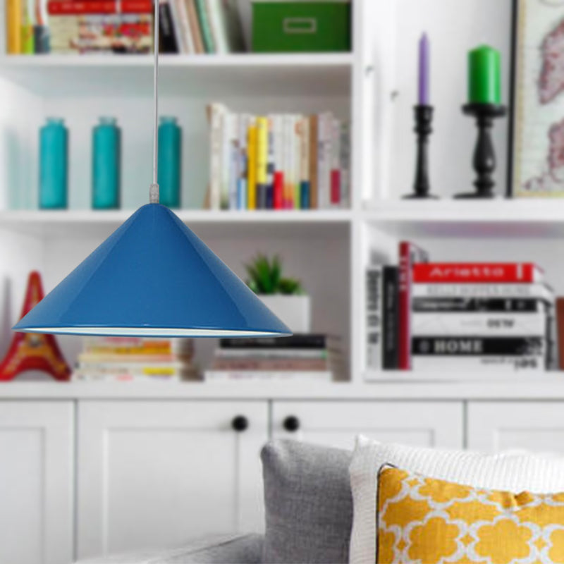 Nordic Cone Hanging Lamp Metal 1 Light Black/White/Red Pendant Light Fixture for Dining Room, 12.5"/16.5" Wide Clearhalo 'Ceiling Lights' 'Modern Pendants' 'Modern' 'Pendant Lights' 'Pendants' Lighting' 770239