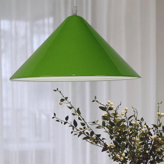 Nordic Cone Hanging Lamp Metal 1 Light Black/White/Red Pendant Light Fixture for Dining Room, 12.5"/16.5" Wide Green Clearhalo 'Ceiling Lights' 'Modern Pendants' 'Modern' 'Pendant Lights' 'Pendants' Lighting' 770242