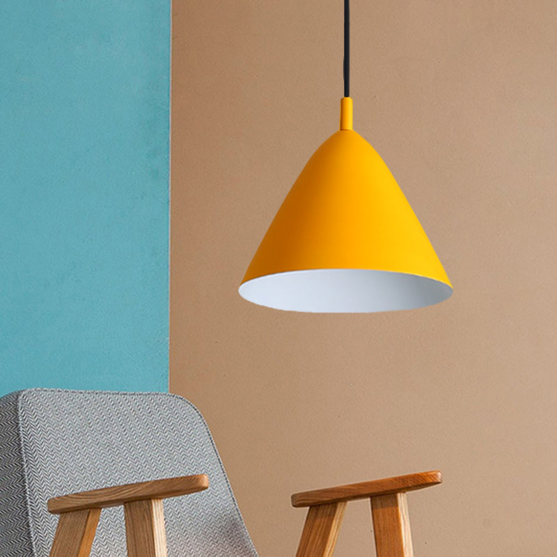 Tapered Ceiling Pendant Light Modernism Metal 10.5"/13"/16" Dia 1 Light Pink/Blue/Green Hanging Lamp Kit Clearhalo 'Ceiling Lights' 'Modern Pendants' 'Modern' 'Pendant Lights' 'Pendants' Lighting' 770272