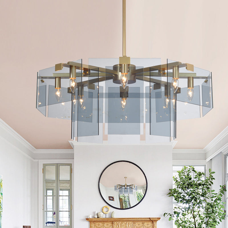 Modern 6/8 Lights Chandelier Pendant with Clear Acrylic Panel Shade Brown/Amber/Smoke Grey Geometric Ceiling Lamp Clearhalo 'Ceiling Lights' 'Chandeliers' 'Modern Chandeliers' 'Modern' Lighting' 770377