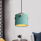 Contemporary 1 Light Hanging Lighting with Metal Shade Green/Pink/White Cylinder Pendant Light Fixture Clearhalo 'Ceiling Lights' 'Modern Pendants' 'Modern' 'Pendant Lights' 'Pendants' Lighting' 770465