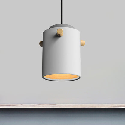 Contemporary 1 Light Hanging Lighting with Metal Shade Green/Pink/White Cylinder Pendant Light Fixture White C Clearhalo 'Ceiling Lights' 'Modern Pendants' 'Modern' 'Pendant Lights' 'Pendants' Lighting' 770486