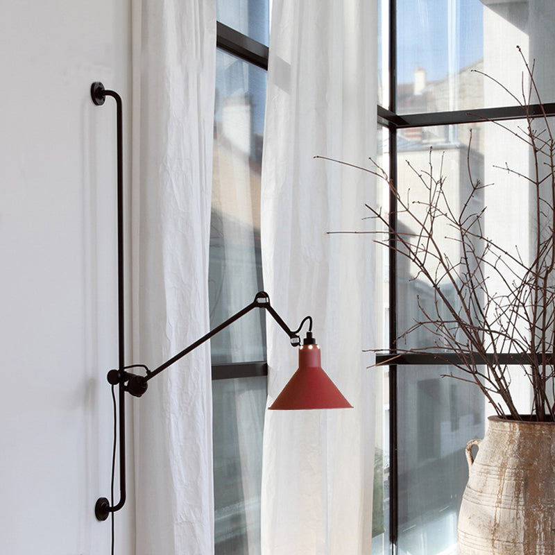 Contemporary 1 Head Sconce Lighting with Metallic Shade Red/Yellow Conical Wall Mount Lamp for Bedside Clearhalo 'Cast Iron' 'Glass' 'Industrial' 'Modern wall lights' 'Modern' 'Tiffany' 'Traditional wall lights' 'Wall Lamps & Sconces' 'Wall Lights' Lighting' 770684