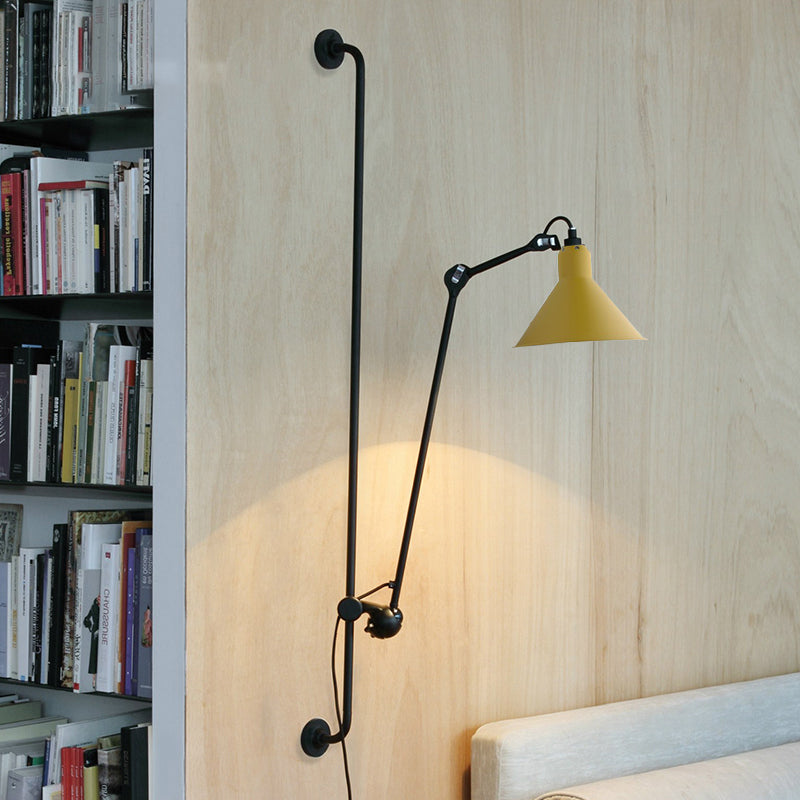 Contemporary 1 Head Sconce Lighting with Metallic Shade Red/Yellow Conical Wall Mount Lamp for Bedside Yellow Clearhalo 'Cast Iron' 'Glass' 'Industrial' 'Modern wall lights' 'Modern' 'Tiffany' 'Traditional wall lights' 'Wall Lamps & Sconces' 'Wall Lights' Lighting' 770686