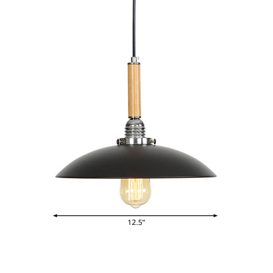 Metal Shallow Round Pendant Light with Hanging Cord Industrial Black Ceiling Light in Wood Clearhalo 'Art Deco Pendants' 'Black' 'Cast Iron' 'Ceiling Lights' 'Ceramic' 'Crystal' 'Industrial Pendants' 'Industrial' 'Metal' 'Middle Century Pendants' 'Pendant Lights' 'Pendants' 'Rustic Pendants' 'Tiffany' Lighting' 770736