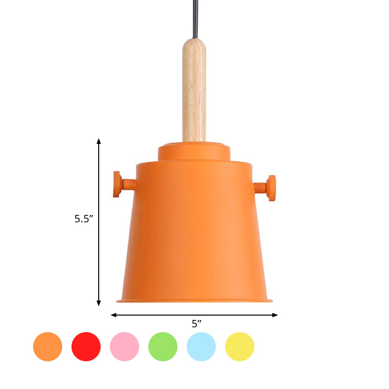 Modern Bucket Hanging Lamp with Adjustable Cord Single Light Metal Pendant Light in Wood Clearhalo 'Art Deco Pendants' 'Cast Iron' 'Ceiling Lights' 'Ceramic' 'Crystal' 'Industrial Pendants' 'Industrial' 'Metal' 'Middle Century Pendants' 'Pendant Lights' 'Pendants' 'Tiffany' Lighting' 770759
