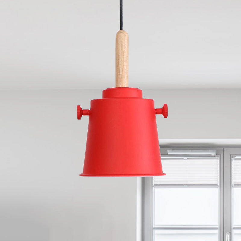 Modern Bucket Hanging Lamp with Adjustable Cord Single Light Metal Pendant Light in Wood Clearhalo 'Art Deco Pendants' 'Cast Iron' 'Ceiling Lights' 'Ceramic' 'Crystal' 'Industrial Pendants' 'Industrial' 'Metal' 'Middle Century Pendants' 'Pendant Lights' 'Pendants' 'Tiffany' Lighting' 770761
