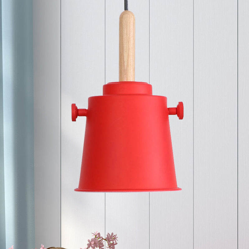 Modern Bucket Hanging Lamp with Adjustable Cord Single Light Metal Pendant Light in Wood Clearhalo 'Art Deco Pendants' 'Cast Iron' 'Ceiling Lights' 'Ceramic' 'Crystal' 'Industrial Pendants' 'Industrial' 'Metal' 'Middle Century Pendants' 'Pendant Lights' 'Pendants' 'Tiffany' Lighting' 770762