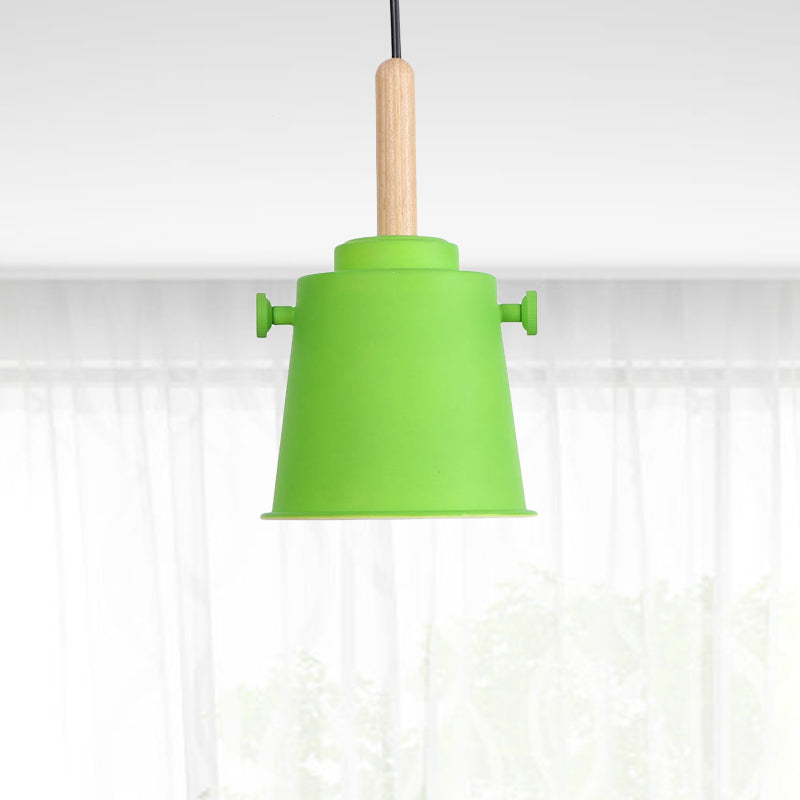 Modern Bucket Hanging Lamp with Adjustable Cord Single Light Metal Pendant Light in Wood Clearhalo 'Art Deco Pendants' 'Cast Iron' 'Ceiling Lights' 'Ceramic' 'Crystal' 'Industrial Pendants' 'Industrial' 'Metal' 'Middle Century Pendants' 'Pendant Lights' 'Pendants' 'Tiffany' Lighting' 770769