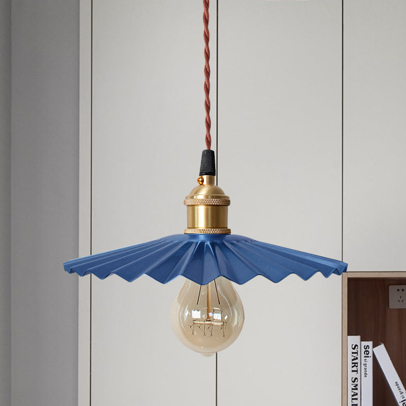 1 Head Scalloped Hanging Ceiling Light Modern Stylish Black/Red Metallic Pendant Light for Bedside Blue Clearhalo 'Ceiling Lights' 'Modern Pendants' 'Modern' 'Pendant Lights' 'Pendants' Lighting' 770836