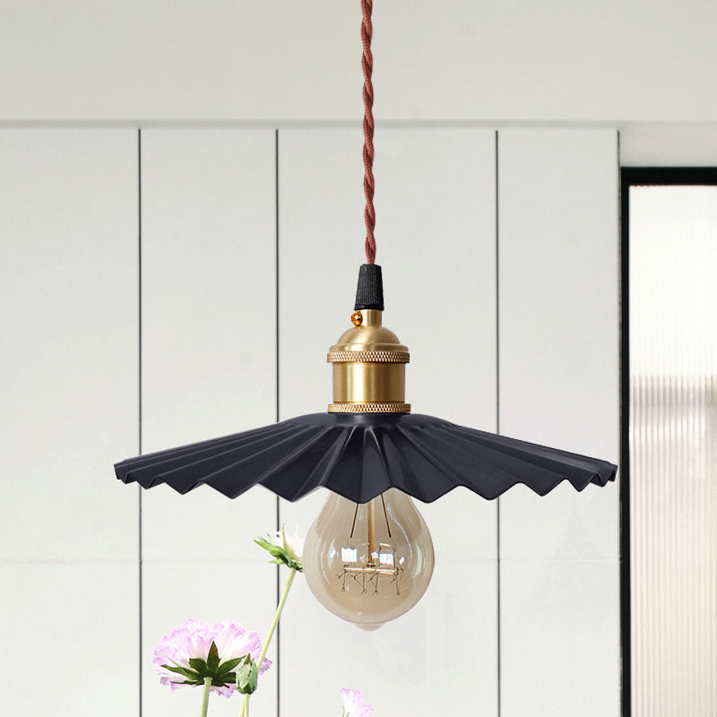 1 Head Scalloped Hanging Ceiling Light Modern Stylish Black/Red Metallic Pendant Light for Bedside Black Clearhalo 'Ceiling Lights' 'Modern Pendants' 'Modern' 'Pendant Lights' 'Pendants' Lighting' 770844