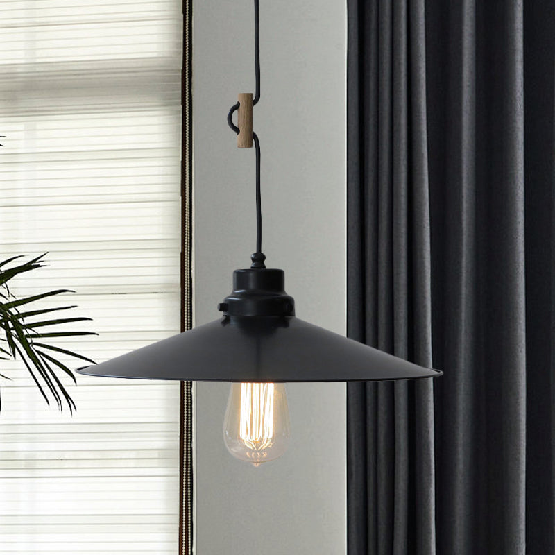 1 Light Metal Pendant Lamp Vintage Industrial Black/White/Bronze Flared Shade Foyer Hanging Ceiling Fixture Clearhalo 'Art Deco Pendants' 'Black' 'Cast Iron' 'Ceiling Lights' 'Ceramic' 'Crystal' 'Industrial Pendants' 'Industrial' 'Metal' 'Middle Century Pendants' 'Pendant Lights' 'Pendants' 'Rustic Pendants' 'Tiffany' Lighting' 770854