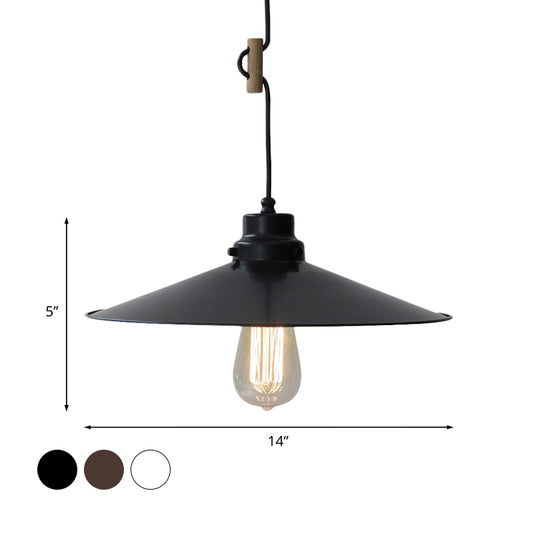 1 Light Metal Pendant Lamp Vintage Industrial Black/White/Bronze Flared Shade Foyer Hanging Ceiling Fixture Clearhalo 'Art Deco Pendants' 'Black' 'Cast Iron' 'Ceiling Lights' 'Ceramic' 'Crystal' 'Industrial Pendants' 'Industrial' 'Metal' 'Middle Century Pendants' 'Pendant Lights' 'Pendants' 'Rustic Pendants' 'Tiffany' Lighting' 770856