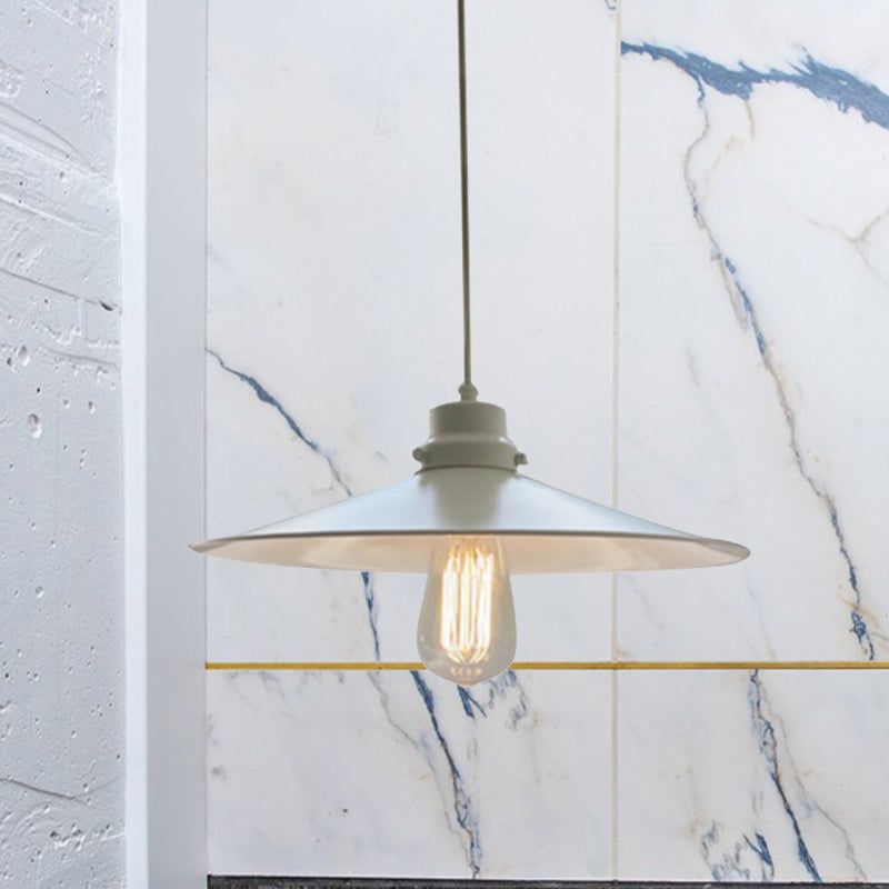 1 Light Metal Pendant Lamp Vintage Industrial Black/White/Bronze Flared Shade Foyer Hanging Ceiling Fixture Clearhalo 'Art Deco Pendants' 'Black' 'Cast Iron' 'Ceiling Lights' 'Ceramic' 'Crystal' 'Industrial Pendants' 'Industrial' 'Metal' 'Middle Century Pendants' 'Pendant Lights' 'Pendants' 'Rustic Pendants' 'Tiffany' Lighting' 770863