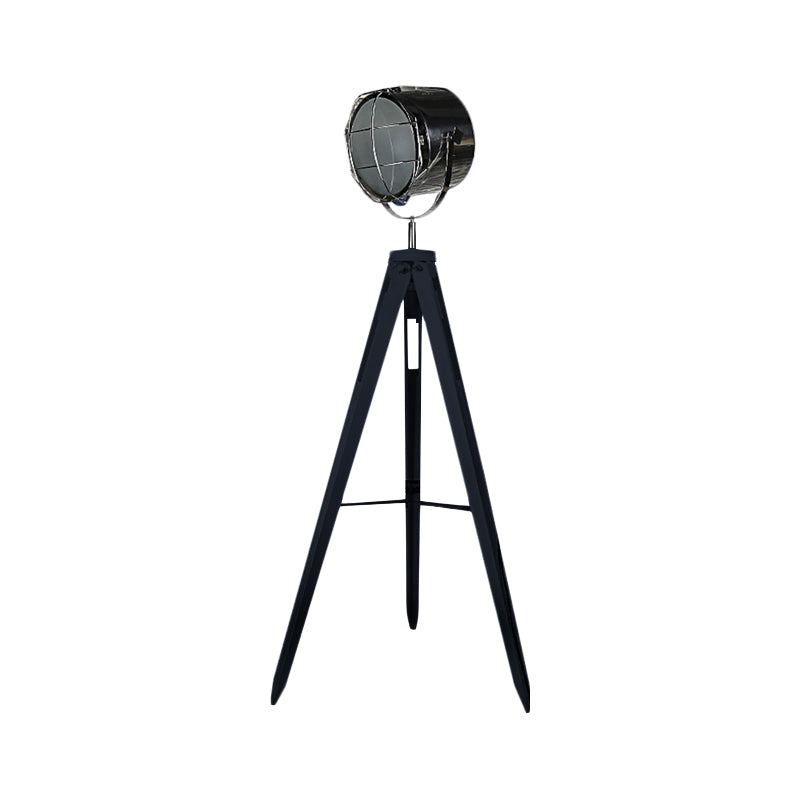 Industrial Loft Tripod Flood Spotlight 1 Light Metal and Wood Standing Floor Lamp in Black/White for Studio Clearhalo 'Floor Lamps' 'Lamps' Lighting' 770873