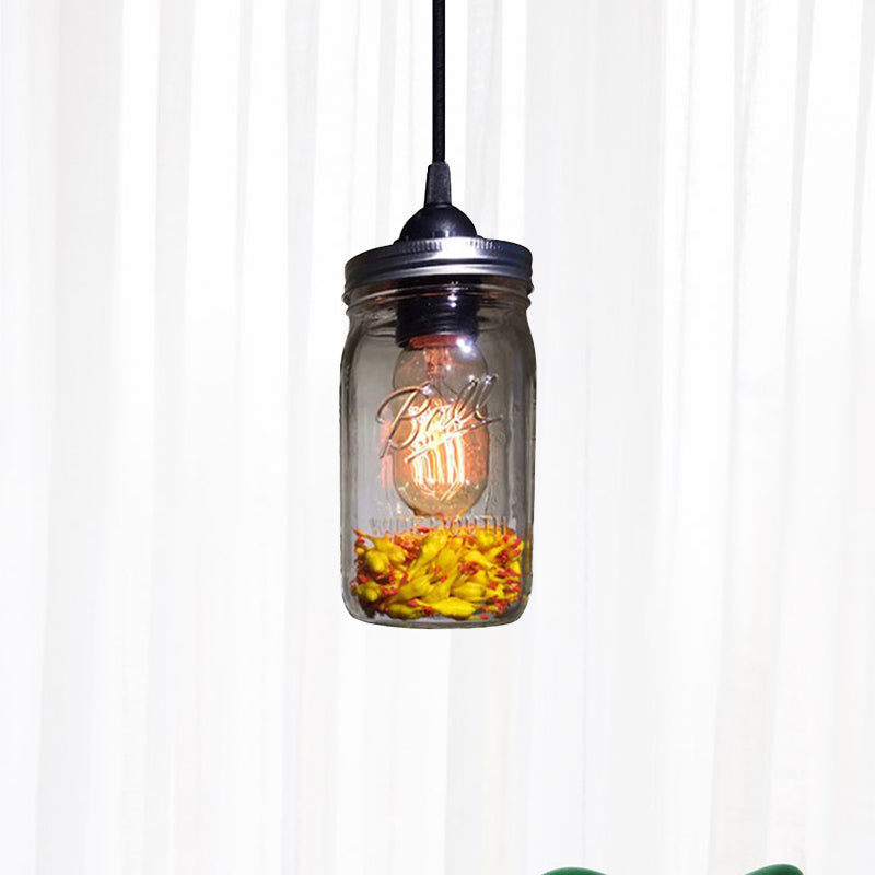 1-Light Pendant Lighting Modern Caged Mason Jar Blown Glass Hanging Ceiling Light in Red/Green/Amber Clearhalo 'Ceiling Lights' 'Glass shade' 'Glass' 'Industrial Pendants' 'Industrial' 'Island Lights' 'Middle Century Pendants' 'Pendant Lights' 'Pendants' 'Tiffany' Lighting' 770891