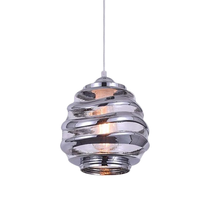 Cylinder/Ball/Oval Swirl Glass Pendant Lighting Contemporary 1 Light Silver/Rose Gold/Amber Hanging Ceiling Light Fixture Clearhalo 'Ceiling Lights' 'Glass shade' 'Glass' 'Modern Pendants' 'Modern' 'Pendant Lights' 'Pendants' Lighting' 771009