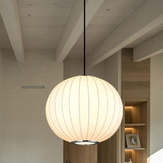Simplicity 1 Light Hanging Light with Fabric Shade White Globe Suspension Pendant, 10"/12"/16"W Clearhalo 'Ceiling Lights' 'Modern Pendants' 'Modern' 'Pendant Lights' 'Pendants' Lighting' 771054