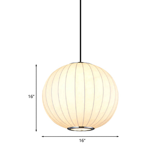 Simplicity 1 Light Hanging Light with Fabric Shade White Globe Suspension Pendant, 10"/12"/16"W Clearhalo 'Ceiling Lights' 'Modern Pendants' 'Modern' 'Pendant Lights' 'Pendants' Lighting' 771058