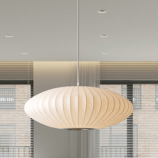 16"/19.5"/23.5"W Saucer Hanging Ceiling Light Modernist Fabric 1 Light White Suspension Pendant White Clearhalo 'Ceiling Lights' 'Modern Pendants' 'Modern' 'Pendant Lights' 'Pendants' Lighting' 771061