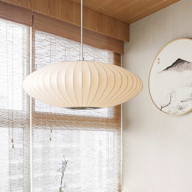 16"/19.5"/23.5"W Saucer Hanging Ceiling Light Modernist Fabric 1 Light White Suspension Pendant Clearhalo 'Ceiling Lights' 'Modern Pendants' 'Modern' 'Pendant Lights' 'Pendants' Lighting' 771063