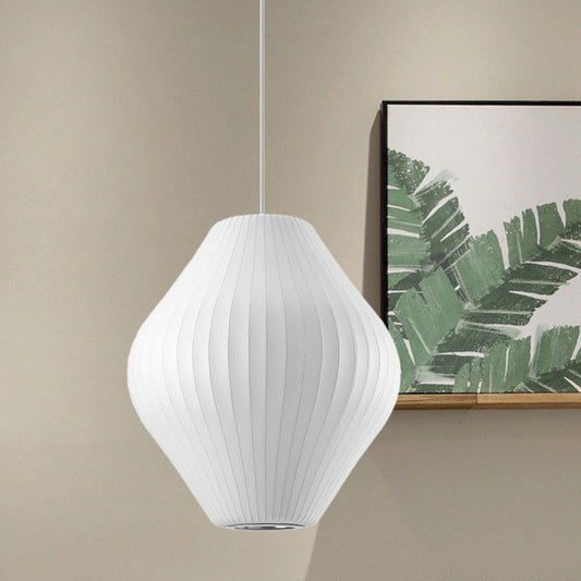 1 Bulb Ceiling Pendant Light with Pear Fabric Shade Contemporary White Hanging Light, 12.5"/17"W White Clearhalo 'Ceiling Lights' 'Modern Pendants' 'Modern' 'Pendant Lights' 'Pendants' Lighting' 771075