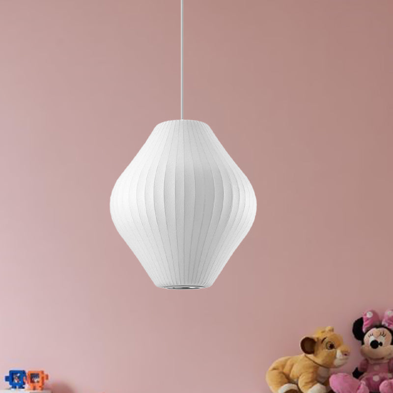 1 Bulb Ceiling Pendant Light with Pear Fabric Shade Contemporary White Hanging Light, 12.5"/17"W Clearhalo 'Ceiling Lights' 'Modern Pendants' 'Modern' 'Pendant Lights' 'Pendants' Lighting' 771077
