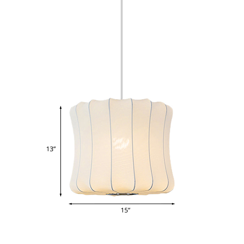 Modern 1 Light Suspension Pendant with Fabric Shade White Lantern Hanging Ceiling Light Clearhalo 'Ceiling Lights' 'Modern Pendants' 'Modern' 'Pendant Lights' 'Pendants' Lighting' 771085