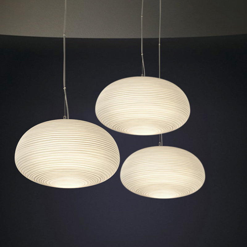 Cocoon Pendant Ceiling Light Post Modern Ribbed Glass 1 Light White Hanging Light Clearhalo 'Ceiling Lights' 'Glass shade' 'Glass' 'Modern Pendants' 'Modern' 'Pendant Lights' 'Pendants' Lighting' 771097