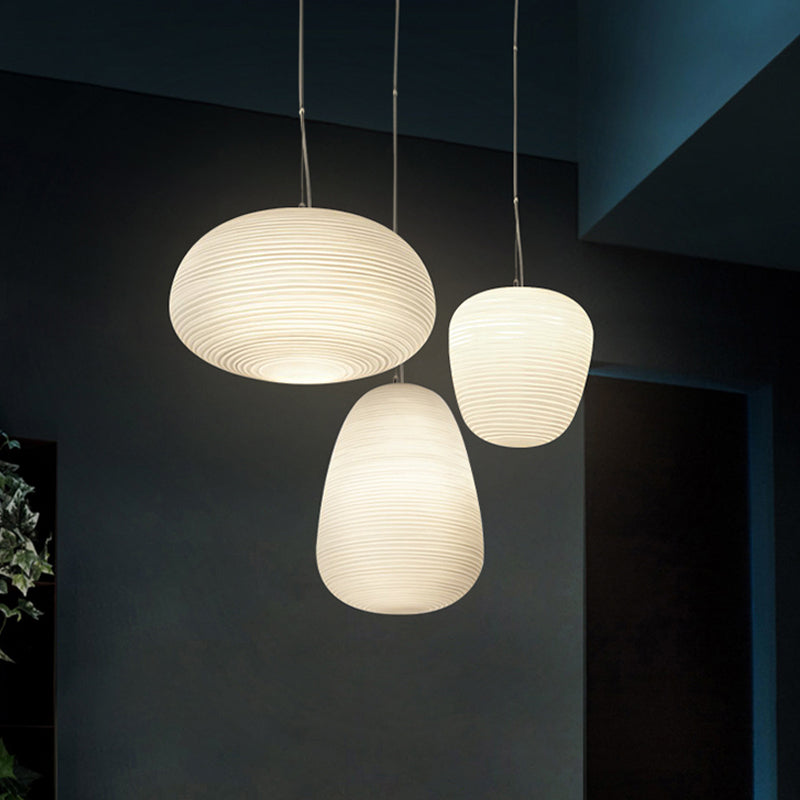 Cocoon Pendant Ceiling Light Post Modern Ribbed Glass 1 Light White Hanging Light Clearhalo 'Ceiling Lights' 'Glass shade' 'Glass' 'Modern Pendants' 'Modern' 'Pendant Lights' 'Pendants' Lighting' 771102