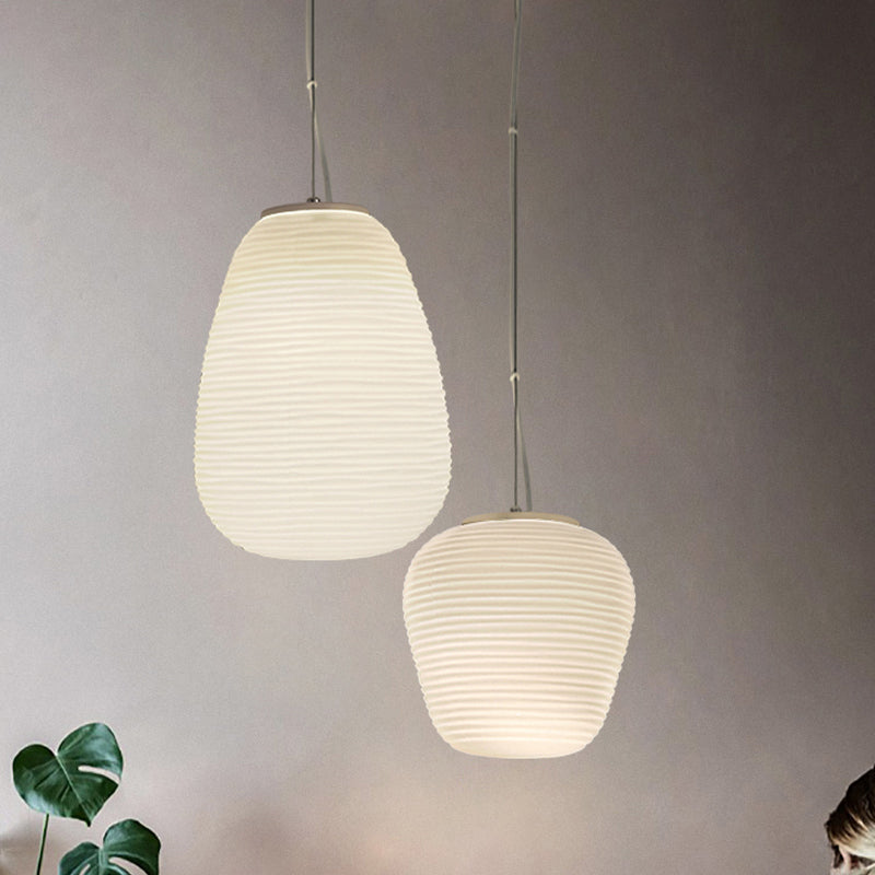 Cocoon Pendant Ceiling Light Post Modern Ribbed Glass 1 Light White Hanging Light Clearhalo 'Ceiling Lights' 'Glass shade' 'Glass' 'Modern Pendants' 'Modern' 'Pendant Lights' 'Pendants' Lighting' 771103