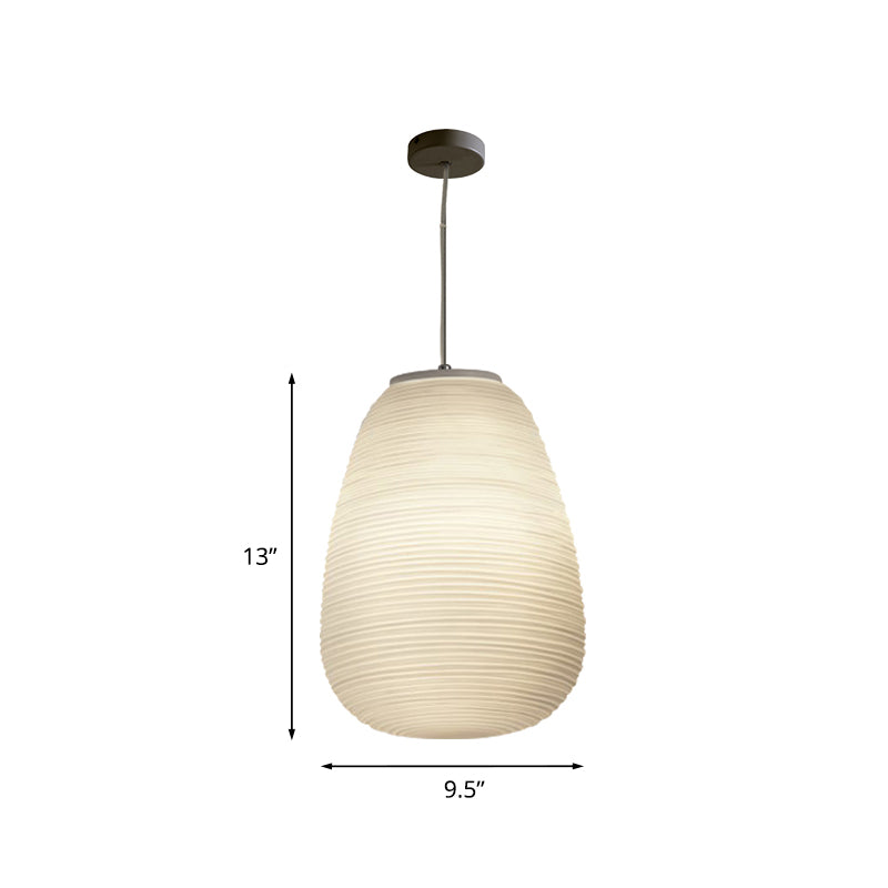 Cocoon Pendant Ceiling Light Post Modern Ribbed Glass 1 Light White Hanging Light Clearhalo 'Ceiling Lights' 'Glass shade' 'Glass' 'Modern Pendants' 'Modern' 'Pendant Lights' 'Pendants' Lighting' 771105