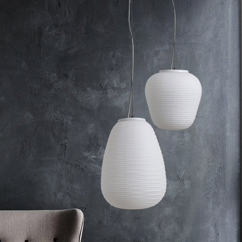 Cocoon Pendant Ceiling Light Post Modern Ribbed Glass 1 Light White Hanging Light Clearhalo 'Ceiling Lights' 'Glass shade' 'Glass' 'Modern Pendants' 'Modern' 'Pendant Lights' 'Pendants' Lighting' 771107