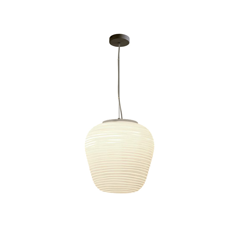 Cocoon Pendant Ceiling Light Post Modern Ribbed Glass 1 Light White Hanging Light Clearhalo 'Ceiling Lights' 'Glass shade' 'Glass' 'Modern Pendants' 'Modern' 'Pendant Lights' 'Pendants' Lighting' 771109