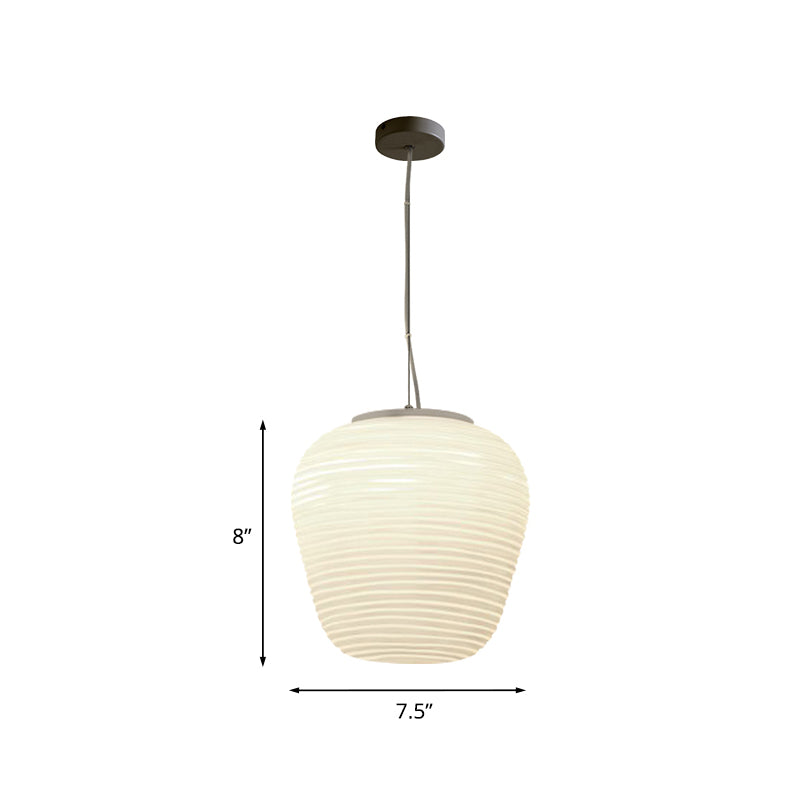 Cocoon Pendant Ceiling Light Post Modern Ribbed Glass 1 Light White Hanging Light Clearhalo 'Ceiling Lights' 'Glass shade' 'Glass' 'Modern Pendants' 'Modern' 'Pendant Lights' 'Pendants' Lighting' 771110