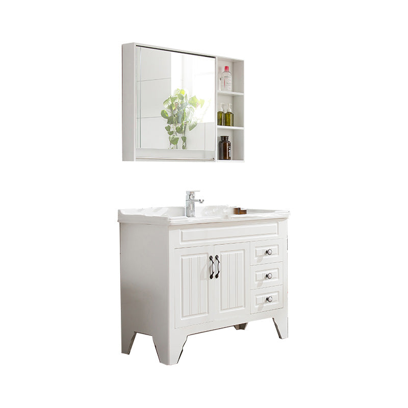 Wood Modern Sink Vanity Freestanding Bathroom Vanity with Mirror Vanity & Faucet & Mirror Cabinet 36"L x 19"W x 18"H Ceramic Clearhalo 'Bathroom Remodel & Bathroom Fixtures' 'Bathroom Vanities' 'bathroom_vanities' 'Home Improvement' 'home_improvement' 'home_improvement_bathroom_vanities' 7712223