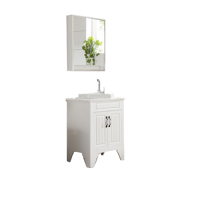 Wood Modern Sink Vanity Freestanding Bathroom Vanity with Mirror Vanity & Faucet & Mirror Cabinet 24"L x 19"W x 18"H Stone Clearhalo 'Bathroom Remodel & Bathroom Fixtures' 'Bathroom Vanities' 'bathroom_vanities' 'Home Improvement' 'home_improvement' 'home_improvement_bathroom_vanities' 7712225