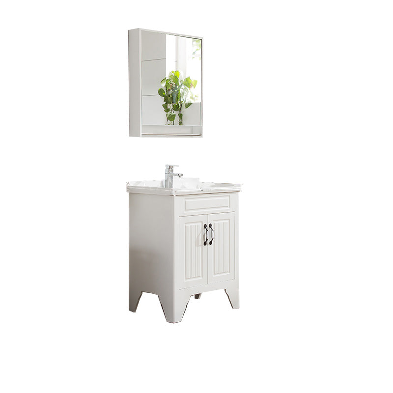 Wood Modern Sink Vanity Freestanding Bathroom Vanity with Mirror Vanity & Faucet & Mirror Cabinet 24"L x 19"W x 18"H Ceramic Clearhalo 'Bathroom Remodel & Bathroom Fixtures' 'Bathroom Vanities' 'bathroom_vanities' 'Home Improvement' 'home_improvement' 'home_improvement_bathroom_vanities' 7712227