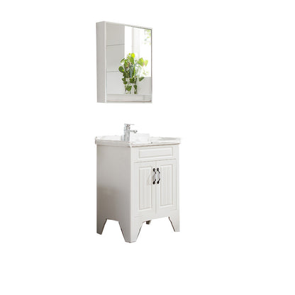 Wood Modern Sink Vanity Freestanding Bathroom Vanity with Mirror Vanity & Faucet & Mirror Cabinet 24"L x 19"W x 18"H Ceramic Clearhalo 'Bathroom Remodel & Bathroom Fixtures' 'Bathroom Vanities' 'bathroom_vanities' 'Home Improvement' 'home_improvement' 'home_improvement_bathroom_vanities' 7712227