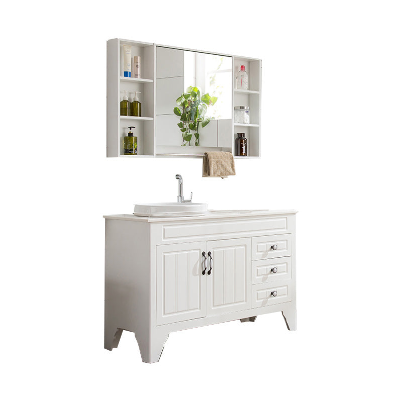 Wood Modern Sink Vanity Freestanding Bathroom Vanity with Mirror Vanity & Faucet & Mirror Cabinet 47"L x 19"W x 18"H Stone Clearhalo 'Bathroom Remodel & Bathroom Fixtures' 'Bathroom Vanities' 'bathroom_vanities' 'Home Improvement' 'home_improvement' 'home_improvement_bathroom_vanities' 7712229