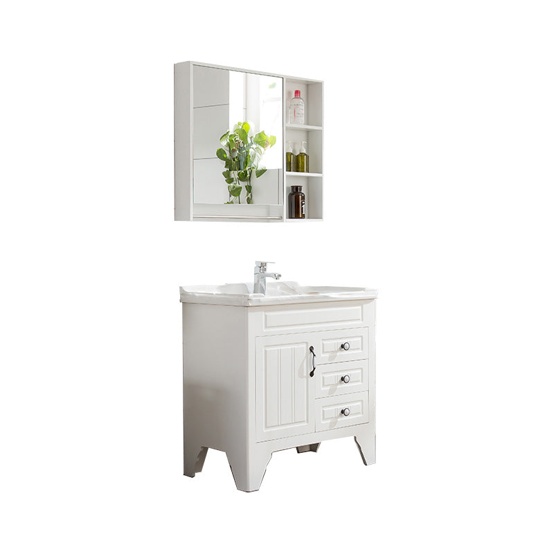 Wood Modern Sink Vanity Freestanding Bathroom Vanity with Mirror Vanity & Faucet & Mirror Cabinet 28"L x 19"W x 18"H Ceramic Clearhalo 'Bathroom Remodel & Bathroom Fixtures' 'Bathroom Vanities' 'bathroom_vanities' 'Home Improvement' 'home_improvement' 'home_improvement_bathroom_vanities' 7712233