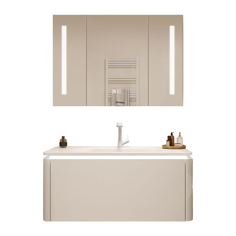 Wood White Wall Modern Mount Bathroom Sink Vanity with Mirror Vanity & Faucet & Mirror Cabinet Clearhalo 'Bathroom Remodel & Bathroom Fixtures' 'Bathroom Vanities' 'bathroom_vanities' 'Home Improvement' 'home_improvement' 'home_improvement_bathroom_vanities' 7712249