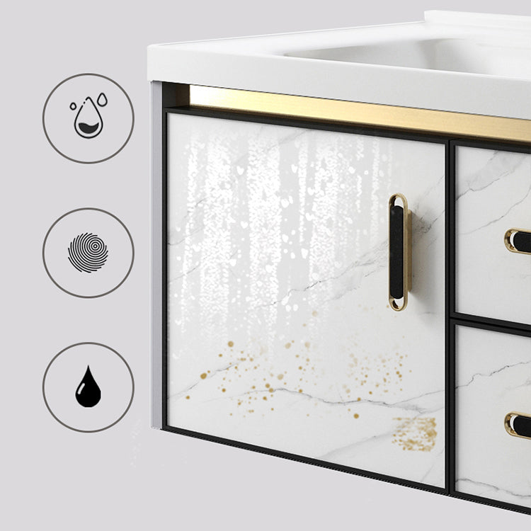 White Bath Vanity Single Sink Wall Mounted Faucet Drawers Metal Frame Vanity with Mirror Clearhalo 'Bathroom Remodel & Bathroom Fixtures' 'Bathroom Vanities' 'bathroom_vanities' 'Home Improvement' 'home_improvement' 'home_improvement_bathroom_vanities' 7712320