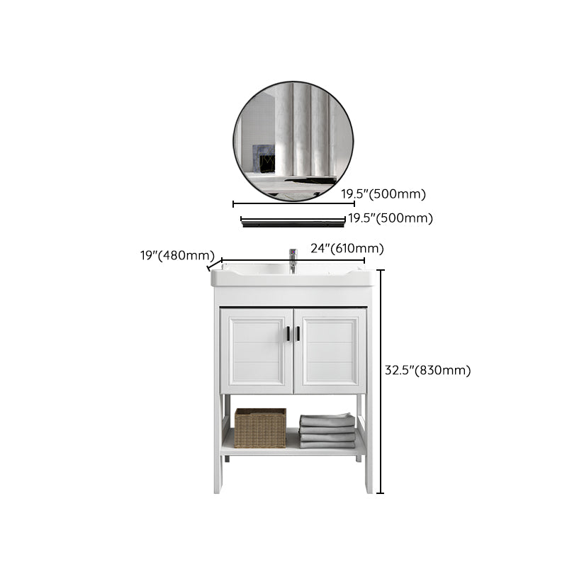 Freestanding Vanity Mirror 2 Doors Single Sink White Rectangular Shelving Included Vanity Clearhalo 'Bathroom Remodel & Bathroom Fixtures' 'Bathroom Vanities' 'bathroom_vanities' 'Home Improvement' 'home_improvement' 'home_improvement_bathroom_vanities' 7712365