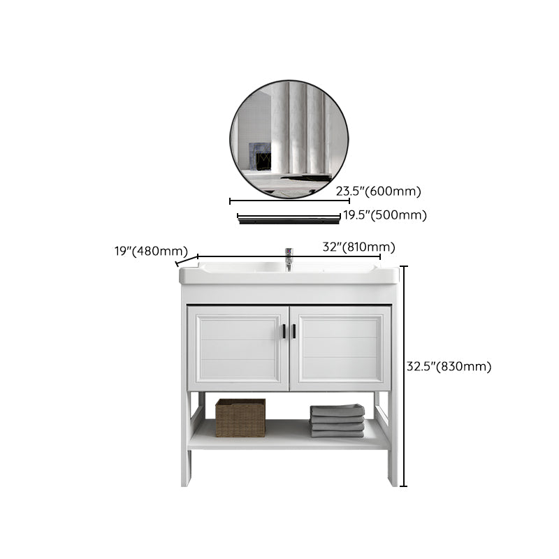 Freestanding Vanity Mirror 2 Doors Single Sink White Rectangular Shelving Included Vanity Clearhalo 'Bathroom Remodel & Bathroom Fixtures' 'Bathroom Vanities' 'bathroom_vanities' 'Home Improvement' 'home_improvement' 'home_improvement_bathroom_vanities' 7712367